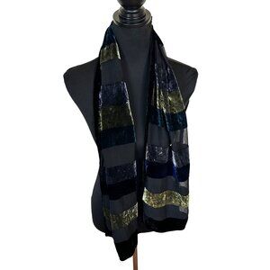 Womens Burnout Velvet Silk Scarf Italy Black Blue Green Evening 50 x 12 in